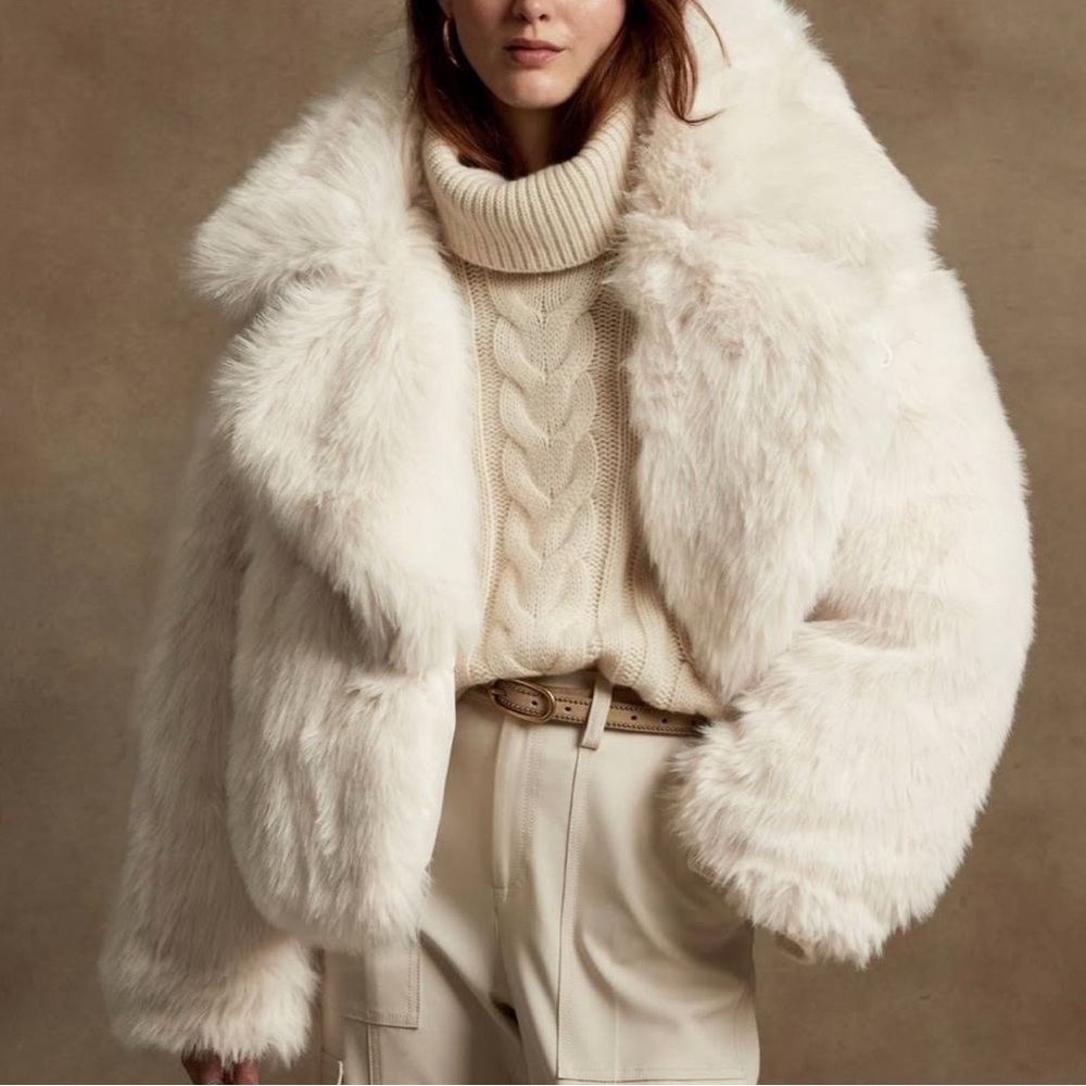 Banana Republic Faux Fur Reversible Down Coat XS Petite